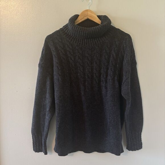 Sundance Cable Knit Turtleneck Sweater Black Womens Pullover Sz Large - Picture 1 of 7